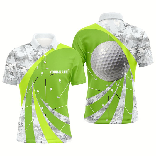 Goofygear Mens Golf Polo Shirts Custom Green Golf Clubs Pattern, Personalized Golf Gifts For The Golfers