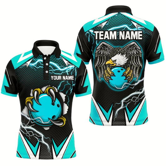 Goofygear Custom Eagle Bowling Shirts For Men & Polo Bowling Team Jerseys Turquoise