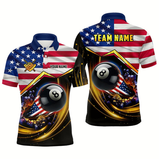 Goofygear American Flag 8 Ball Pool Billiard Shirts For Men Custom Patriotic 4Th Of July Billiard Jerseys