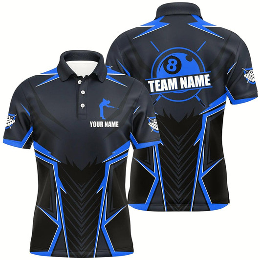Goofygear Billiard Jerseys For Men Custom Polo Billiard Team Shirts, 8 Ball Pool Shirt Blue