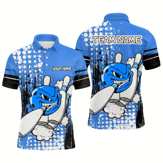 Goofygear Personalized Blue Funny Crazy Bowling Shirt For Men Polo Bowling Jersey With Team