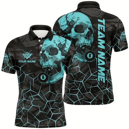 Goofygear Funny Skull Holding 8 Ball Billiard Custom Men Polo Shirt, Billiard Pool Jersey Shirt Style 1