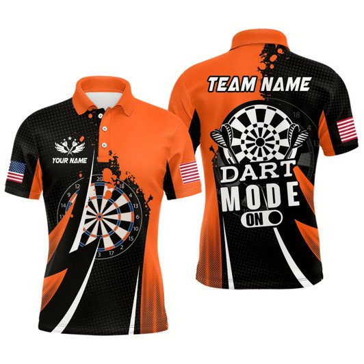 Goofygear Personalized Orange Dart Mode On Men Darts Polo Shirt Custom Darts Jersey Team Shirts