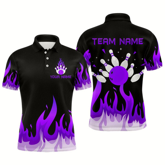 Goofygear Custom Purple Flame Bowling Shirts For Men Polo Bowling Team Jerseys