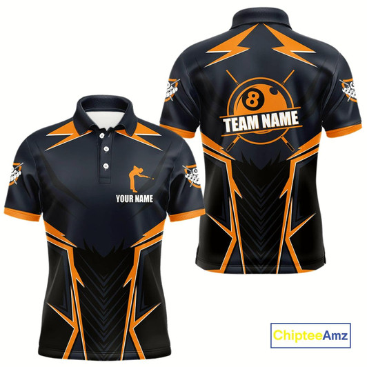 Goofygear Billiard Jerseys For Men Custom Polo Billiard Team Shirts, 8 Ball Pool Shirt Orange