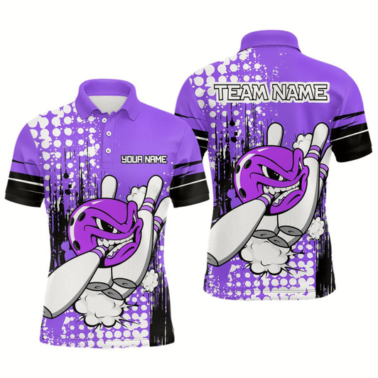 Goofygear Personalized Purple Funny Crazy Bowling Shirt For Men Polo Bowling Jersey With Team