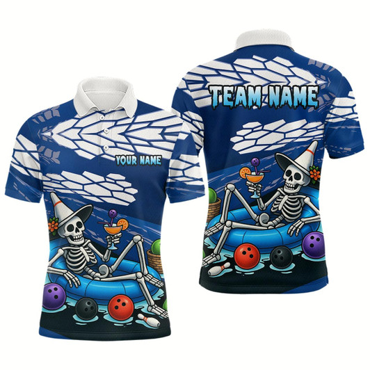 Goofygear Custom Blue Funny Skull Bowling Team Shirt Polo Bowling League Jersey For Men