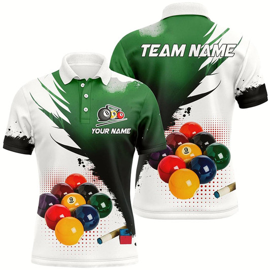 Goofygear 3D 9 Ball Pool Billiard Jerseys Men Polo Shirts Custom Billiard Team Shirts Green
