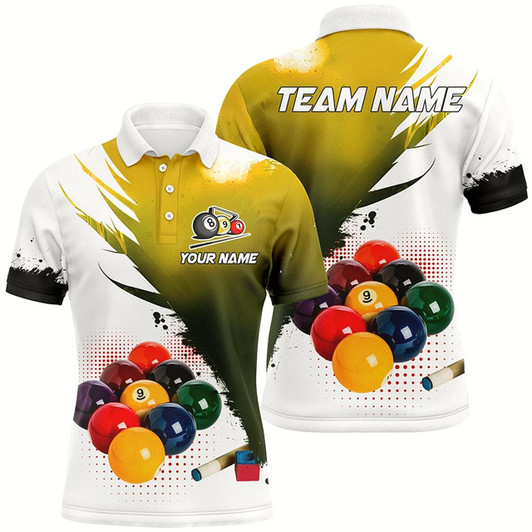 Goofygear 3D 9 Ball Pool Billiard Jerseys Men Polo Shirts Custom Billiard Team Shirts Yellow