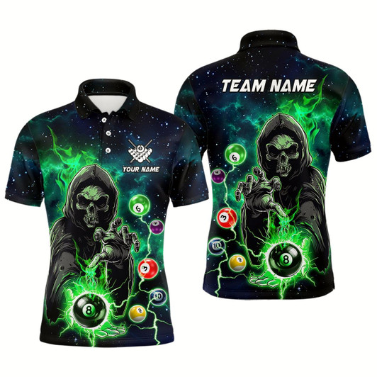 Goofygear Green Billiard Death Skeleton Men Polo Shirts Customized Team League Billiard Jerseys