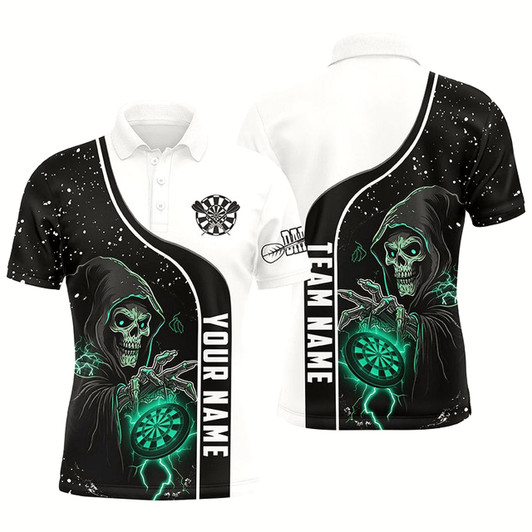 Goofygear Turquoise Death Skeleton Darts Men Polo Custom Darts Shirts For Team Darts Jerseys