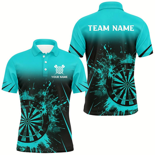 Goofygear Turquoise Grunge Dart Polo Shirts For Men Custom Retro Darts Board Team Dart Jerseys