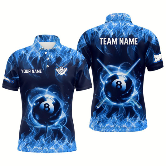Goofygear Personalized Blue Flaming Billiard Jerseys 8 Ball Pool Billiard Shirts For Men Team Polo Shirt