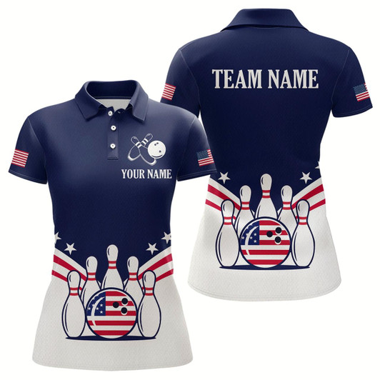 Goofygear Patriotic Blue Bowling Shirt For Men Team Custom Bowling Polo Shirt