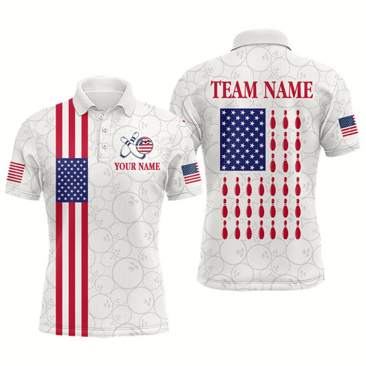 Goofygear Patriotic Bowling Shirt For Men Team Custom White Bowling Polo Shirt
