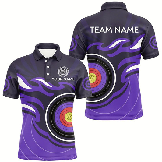 Goofygear Personalized Purple Archery Target Flame Men Polo Shirts, Archery Shirts For Team Jerseys