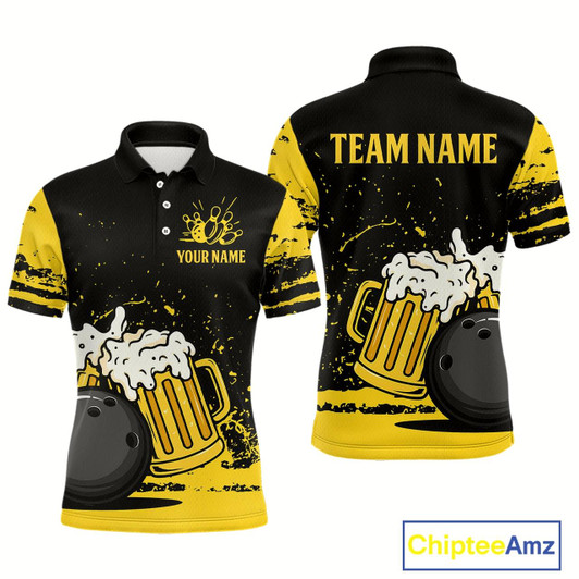 Goofygear Custom Funny Beer Bowling Men Shirts Bowling Uniform Polo Bowling Team Jerseys