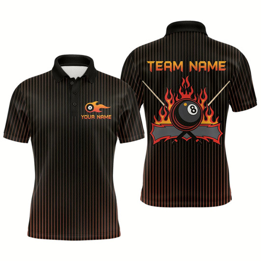 Goofygear Custom Orange 8 Ball Flame Billiard Shirts For Men, Billiard Team Polo Shirts