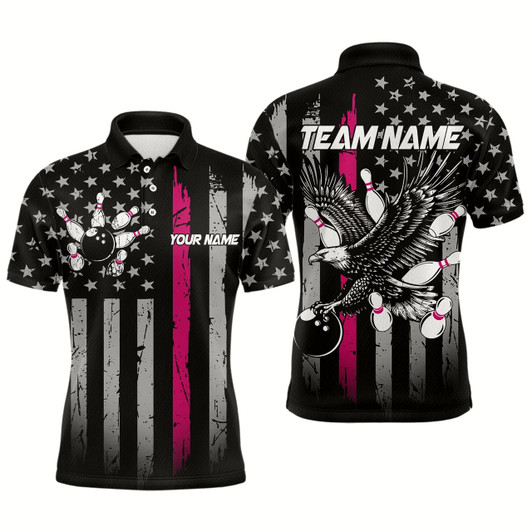 Goofygear Custom Pink Us Flag Eagle Bowling Jersey For Men Bowling Team Shirts Polo
