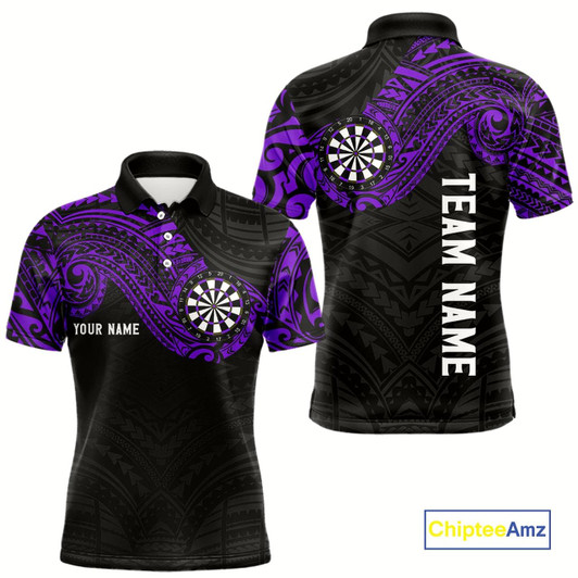 Goofygear Personalized Black And Purple Tribal Darts Shirt For Men Custom Darts Jersey Team Polo