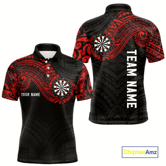 Goofygear Personalized Black And Red Tribal Darts Shirt For Men Custom Darts Jersey Team Polo