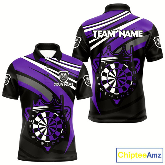 Goofygear Black And Purple Dartboard Crown Darts Shirt For Men Custom Darts Sport Jersey Team Polo