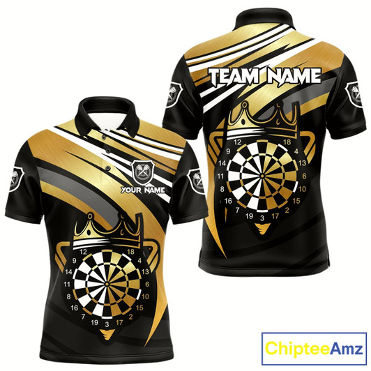 Goofygear Black And Gold Dartboard Crown Darts Shirt For Men Custom Darts Sport Jersey Team Polo