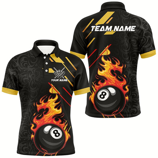 Goofygear Funny 8 Ball Pool Flame Billiard Jerseys Custom Polo For Men, Billiard Team Shirts
