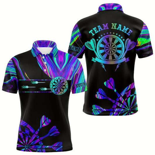 Goofygear Neon Purple Blue Darts Tie Dye Polo Custom Dart Shirts For Men Glowing Dart Jerseys