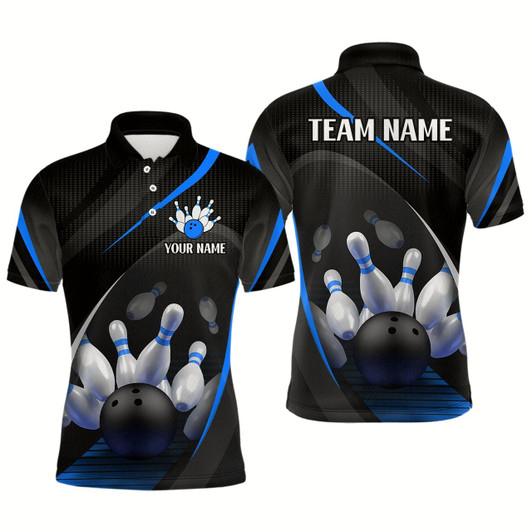 Goofygear Blue Bowling Shirts For Men Team Custom Bowling Polo Shirt
