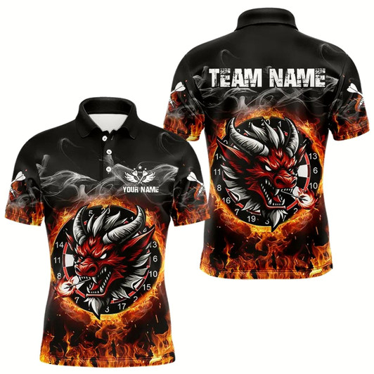 Goofygear Personalized Fire Dartboard Dragon Dart Shirts For Men Custom Dart Team Jersey Polo