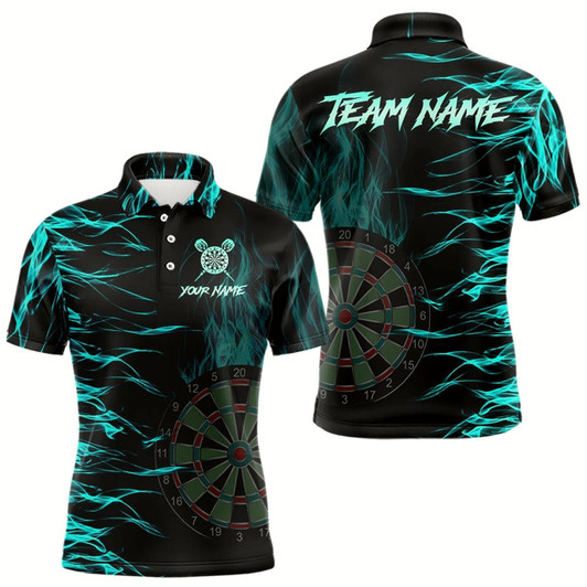 Goofygear Personalized Turquoise Flaming Dart Shirts For Men Custom Fire Dart Jerseys Polo