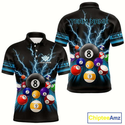 Goofygear Blue Glowing Electric Billiard Shirts For Men Custom Billiard Jersey Team Polo