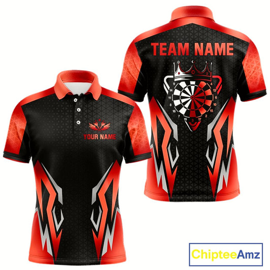 Goofygear Black And Red Crown Darts Shirt For Men Custom Darts Jerseys Team Polo Uniform