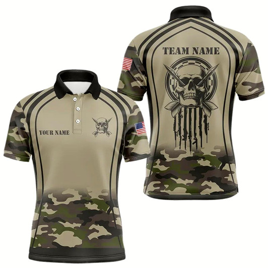 Goofygear Vintage Camo Darts Polo Custom Dart Shirts For Men, Camouflage Dart Jerseys