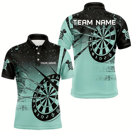 Goofygear Personalized Grunge Turquoise Darts Polo Custom Dart Shirts For Men Darts Team Jersey