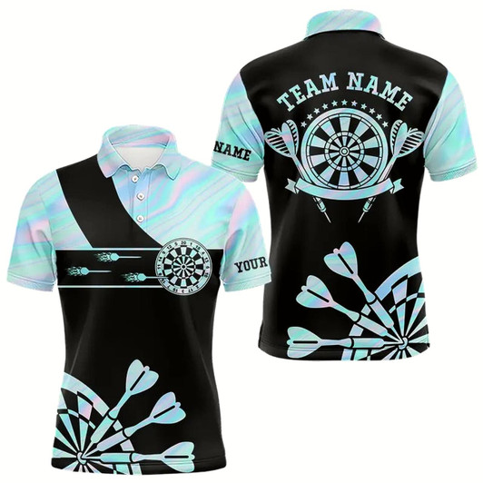 Goofygear Holographic Blue Darts Tie Dye Polo Custom Dart Shirts For Men Glowing Dart Jerseys
