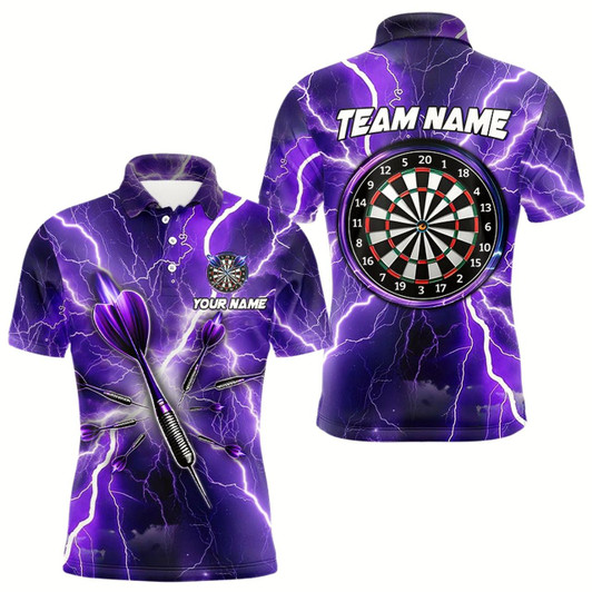 Goofygear Purple Thunder Lightning 3D Darts Polo Custom Dart Shirts For Men Dart Jerseys