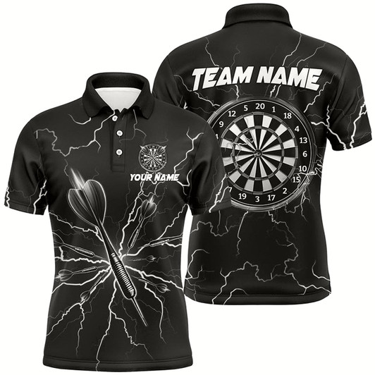 Goofygear Black Darts Thunder Lightning 3D Dart Polo Custom Dart Shirts For Men Dart Jersey