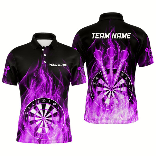 Goofygear Fire Flame Dartboard 3D Darts Polo Custom Dart Shirts For Men Dart Jerseys Purple