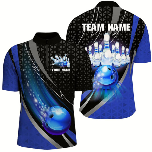 Goofygear Black And Blue Bowling Camo Polo Shirt For Men Custom Team Bowling Jerseys, Bowler Outfit