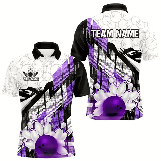 Goofygear Purple Camo Bowling Polo Shirt For Men Custom Team Bowling Jerseys, Personalized Bowling Gift