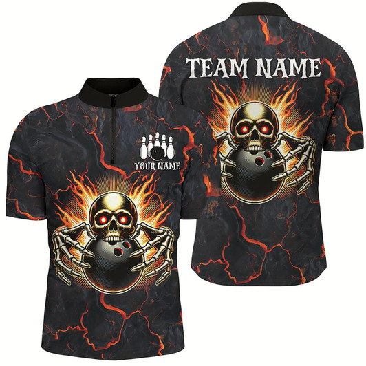 Goofygear Custom Bowling Shirt For Men Personalized Skull Bowling Jersey Bowling Team League Polo Shirt