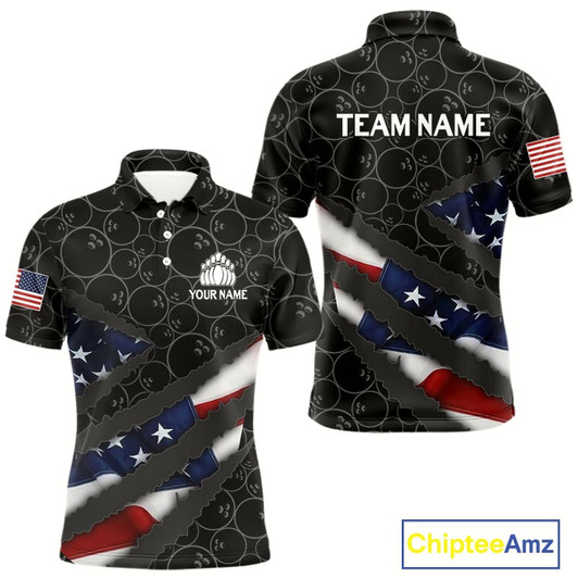 Goofygear American Flag Mens Bowling Shirt Custom Bowling Jersey For Team Patriotic Bowlers Polo Shirt
