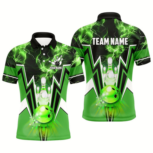 Goofygear Green Lightning Thunder Bowling Polo Shirt For Men Custom Bowling Team Jerseys For Bowlers