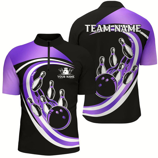 Goofygear Black And Purple Bowling Polo Shirt For Men Custom Bowling Team League Jersey,Gift For Bowler