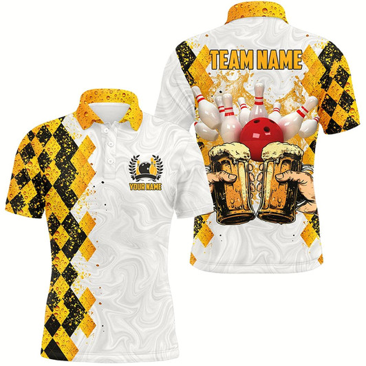 Goofygear Bowling And Beer Argyle Pattern Custom Bowling Polo Shirts For Men Bowling Team League Jersey