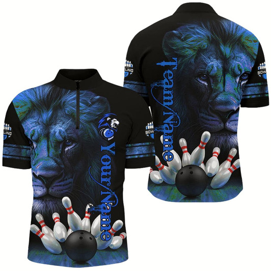 Goofygear Lion Bowling Polo Shirts For Men Custom Bowling League Shirt Team Jerseys Outfits Blue