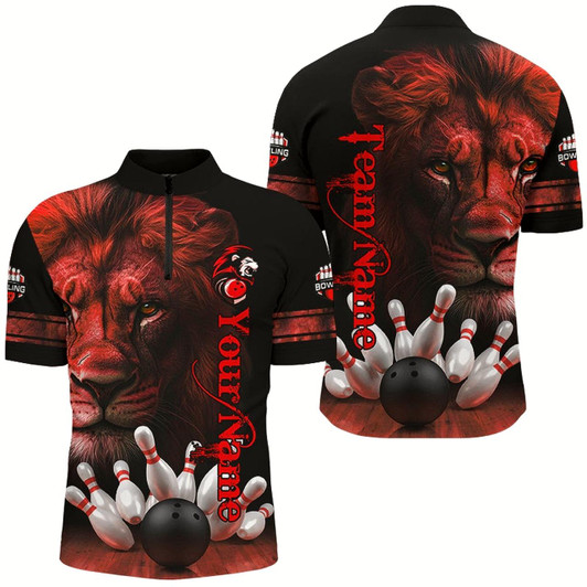 Goofygear Lion Bowling Polo Shirts For Men Custom Bowling League Shirt Team Jerseys Outfits Red