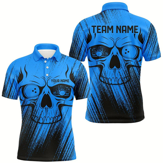 Goofygear Blue Grunge Skull Bowling Polo Shirt Shirts For Men Custom Bowling Team League Jerseys